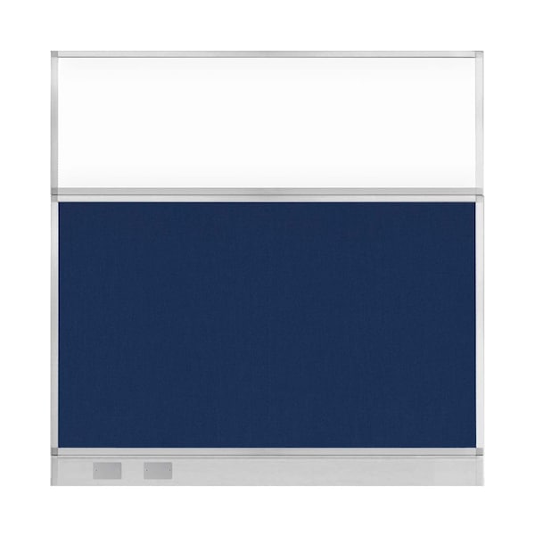 Hush Panel Configurable Cubicle Partition 6' x 6' Navy Blue Fabric Clear Window w/ Cable Channel